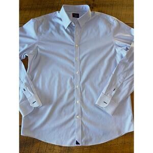 Mens UNTUCKit‎ Blue White Striped Long Sleeve Button Down Dress Shirt XL Tall